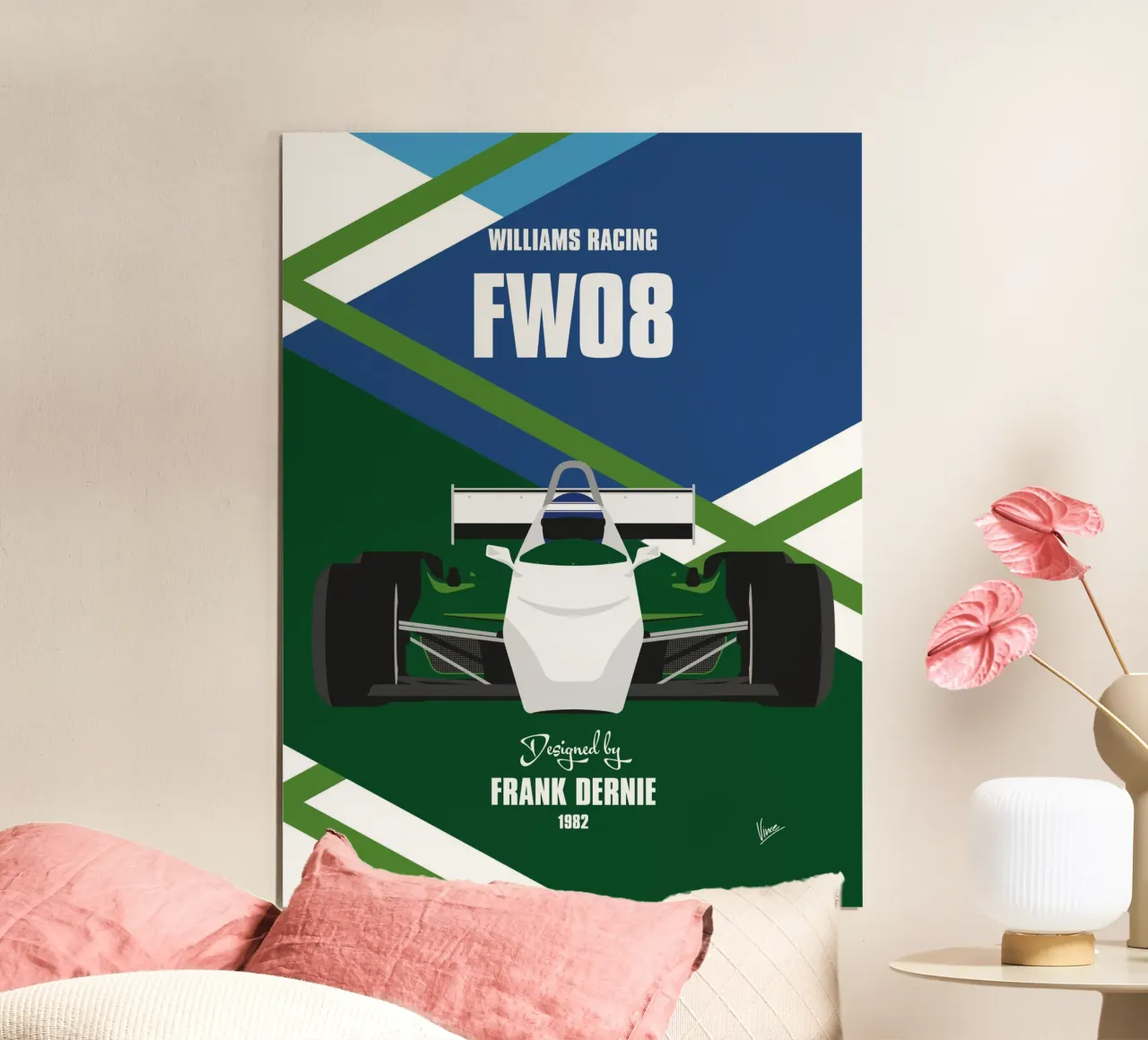 1982 Williams FW08 poster avec cadre en bois de Formula Art
