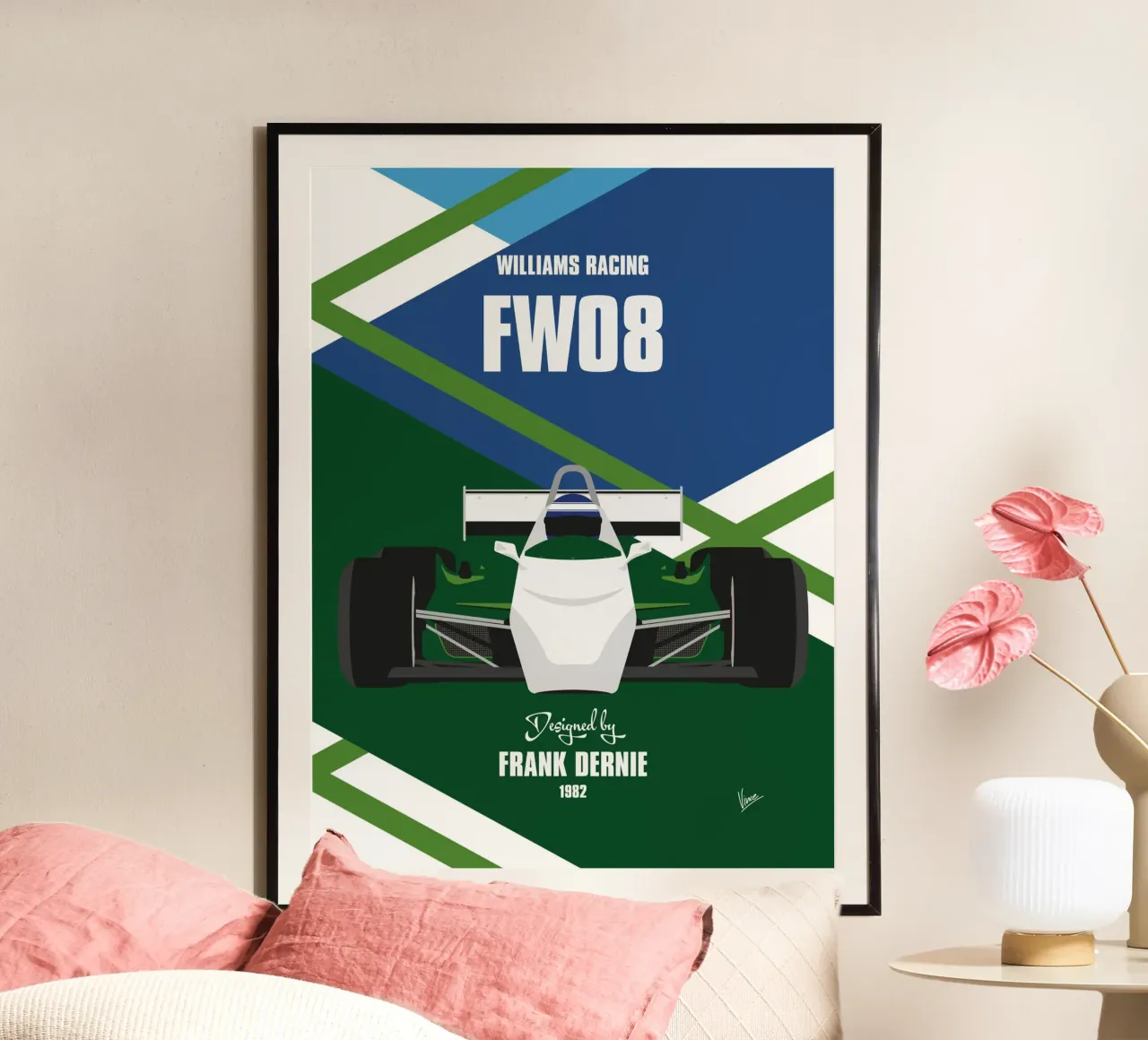 1982 Williams FW08 poster avec cadre en bois de Formula Art