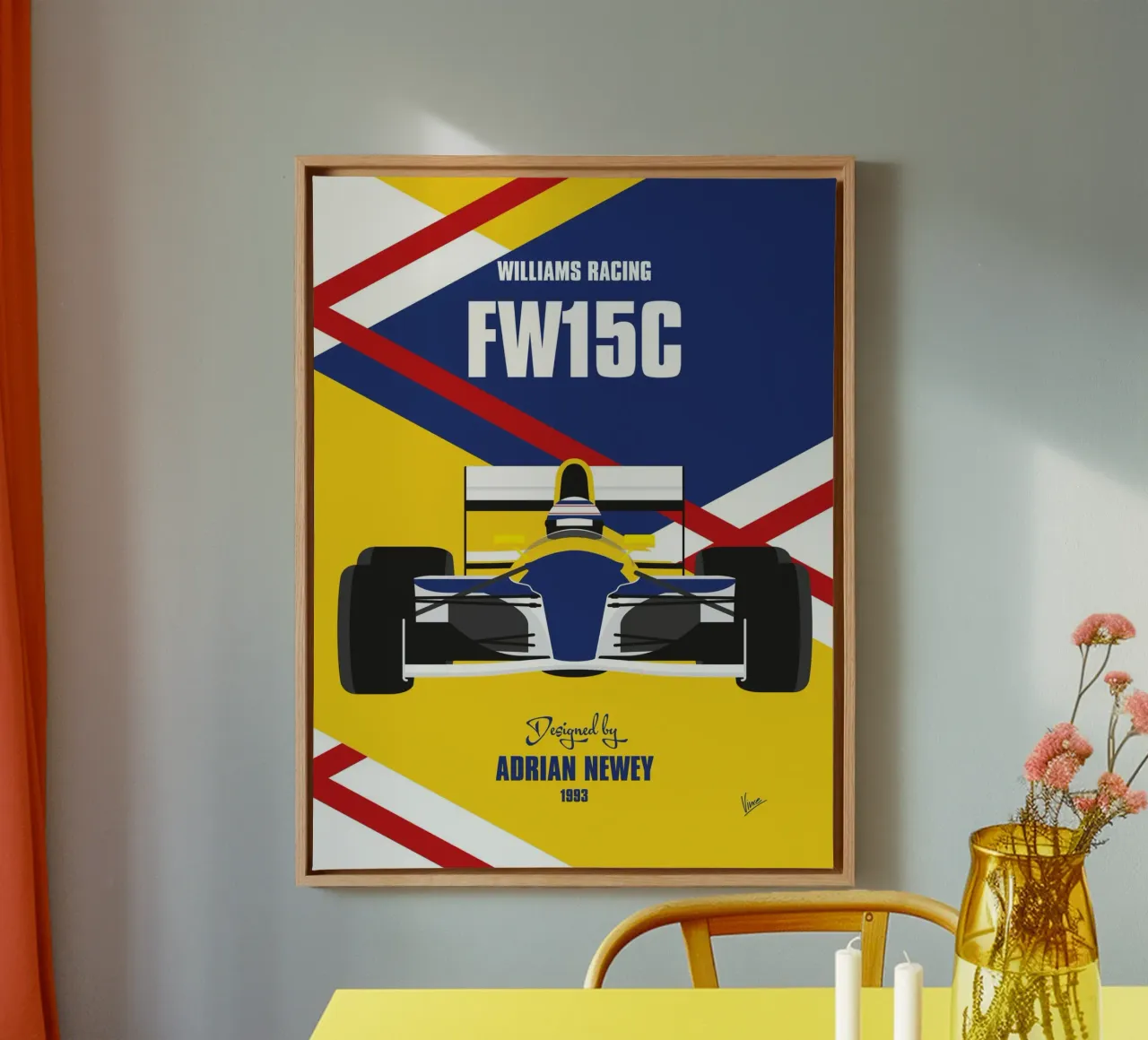 1993 Williams Renault FW15C tela con Cornice a cassetta da Formula Art