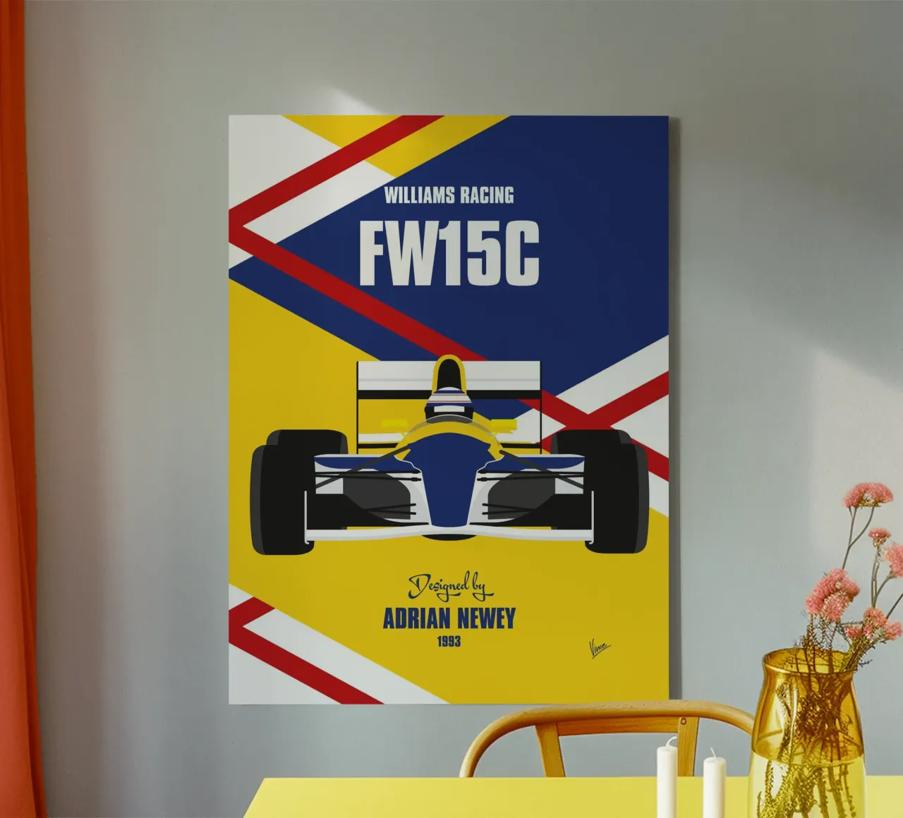 1993 Williams Renault FW15C tela con Cornice a cassetta da Formula Art