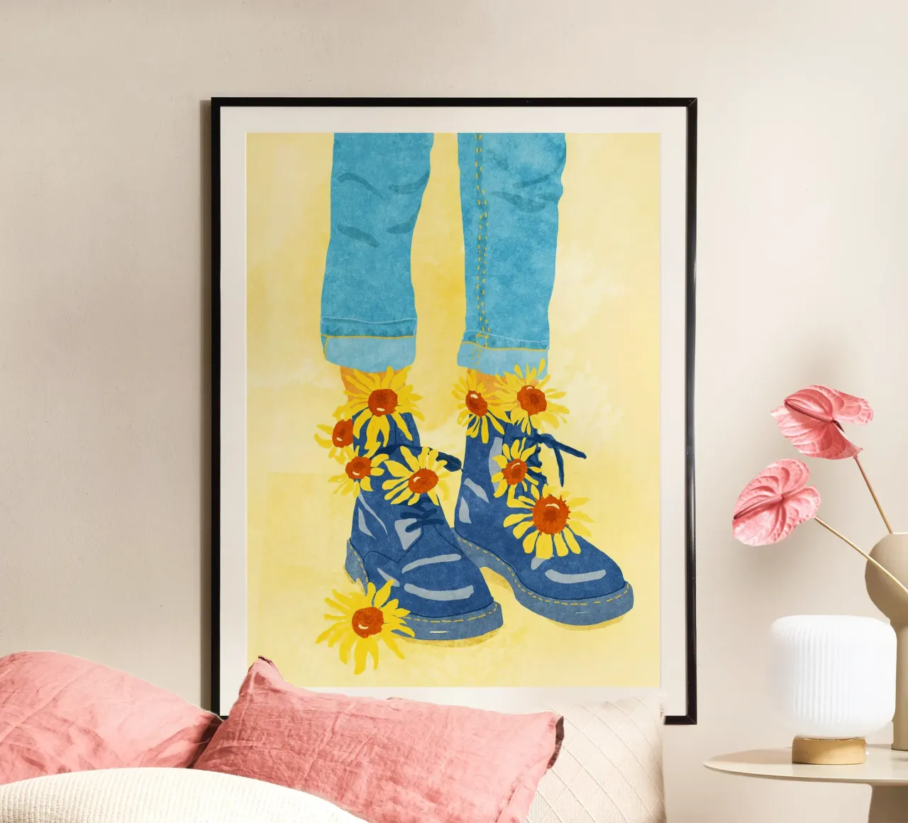Sunflower Walk poster con telaio in plastica da Illustration Raissa Oltmanns