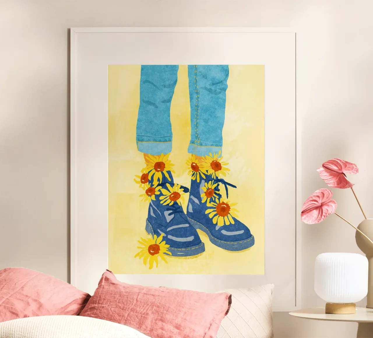 Sunflower Walk poster con telaio in plastica da Illustration Raissa Oltmanns