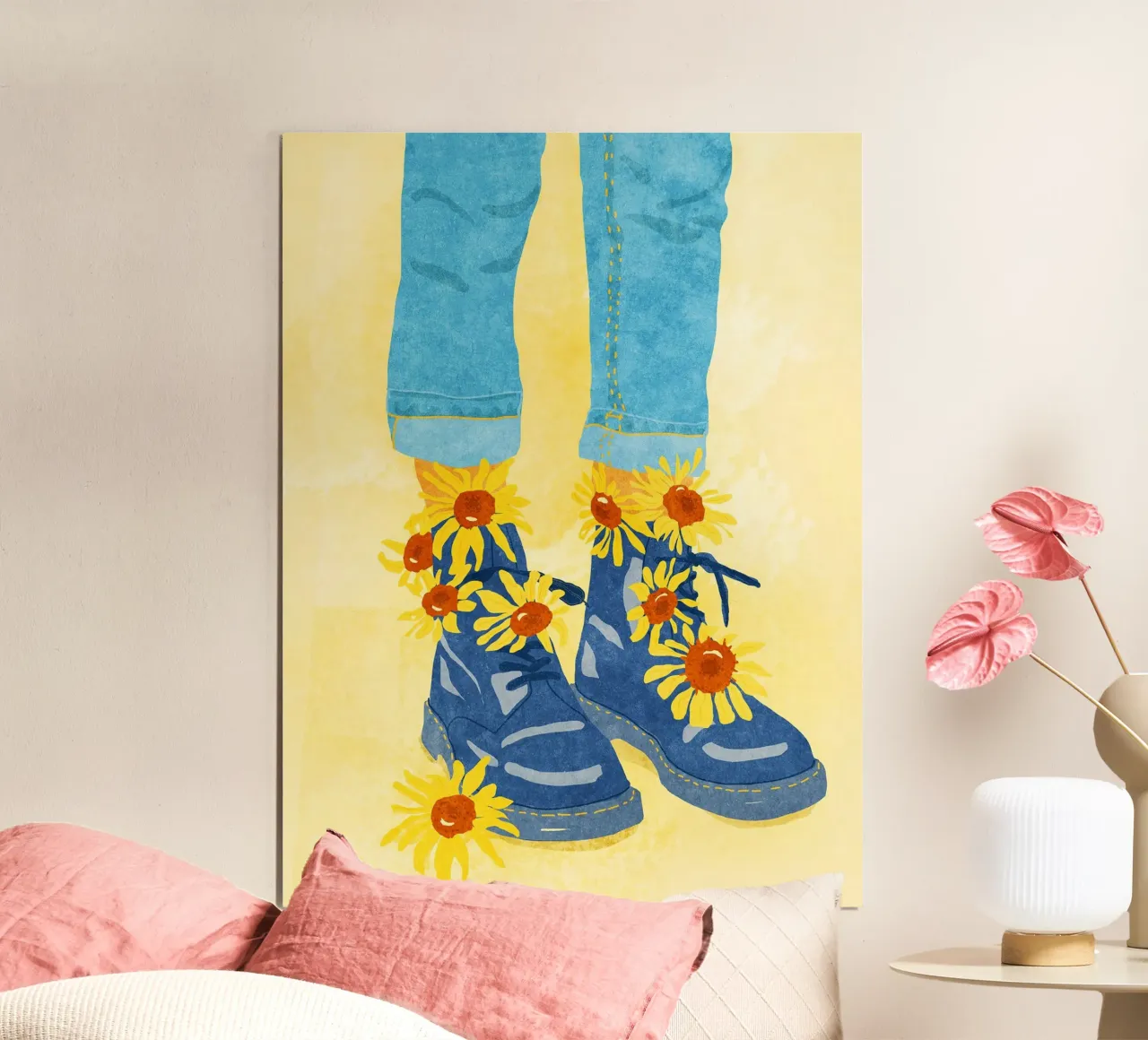 Sunflower Walk poster con telaio in plastica da Illustration Raissa Oltmanns