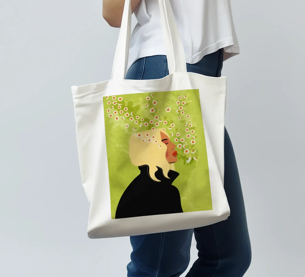 Ragazza che fuma fiori borsa in juta da Illustration Raissa Oltmanns