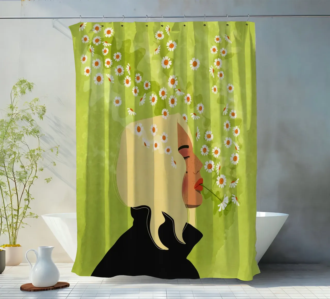 Ragazza che fuma fiori tenda da doccia da Illustration Raissa Oltmanns