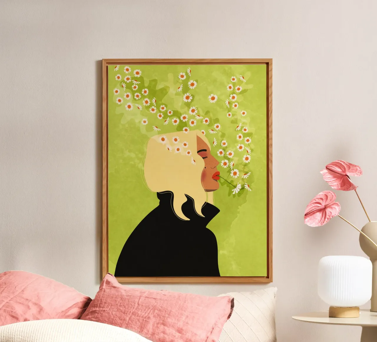 Ragazza che fuma fiori alluminio dibond da Illustration Raissa Oltmanns