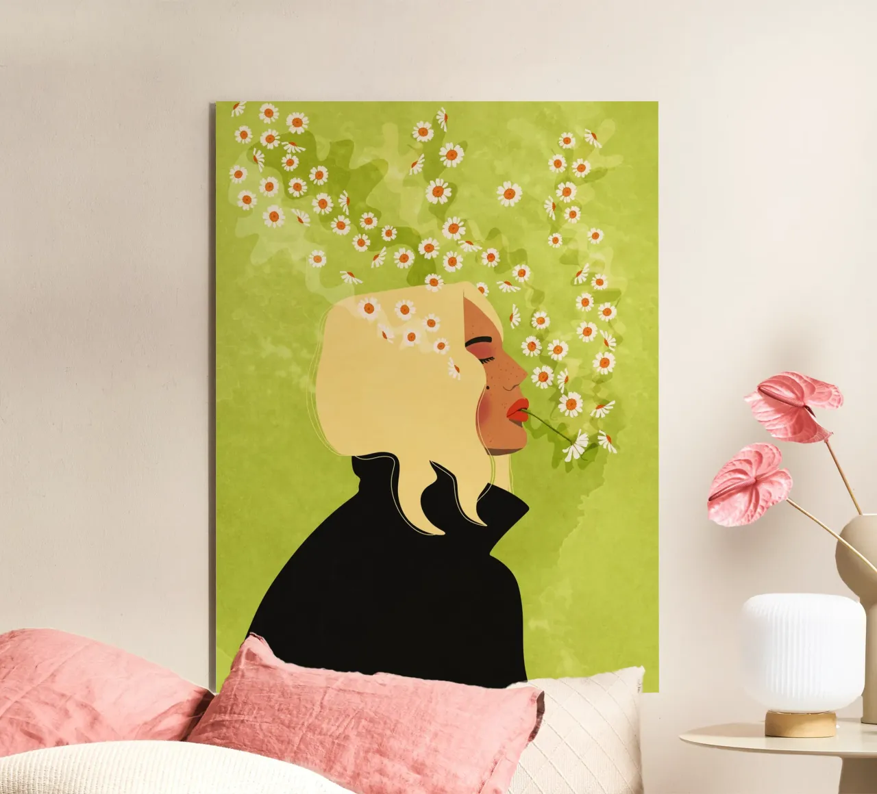 Ragazza che fuma fiori alluminio dibond da Illustration Raissa Oltmanns