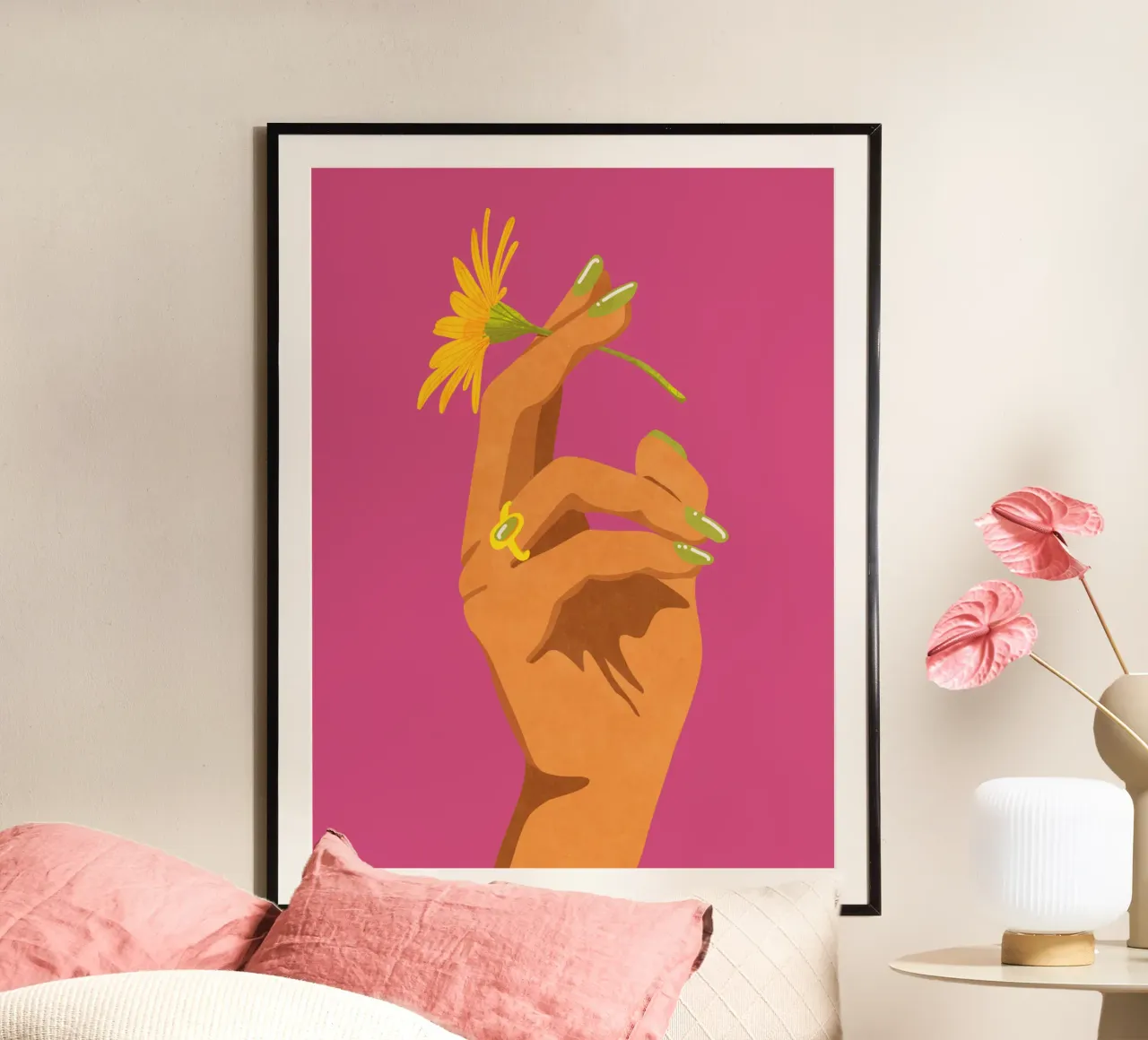 Smoking flowers - stay weird poster con telaio in alluminio da Illustration Raissa Oltmanns