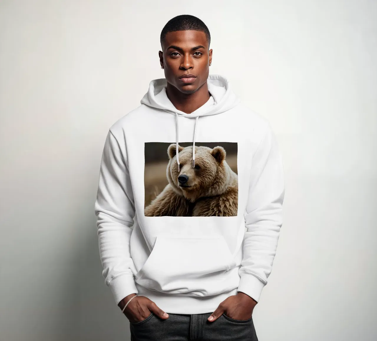 Vue rapprochée d'un ours brun se reposant dans un champ herbeux. sweat à capuche de DesignDoodle