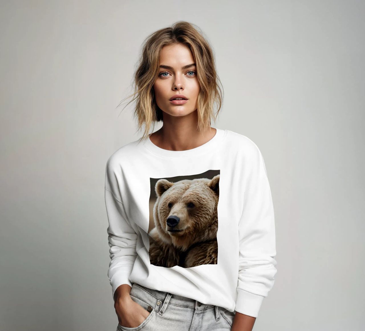 Vue rapprochée d'un ours brun se reposant dans un champ herbeux. sweat de DesignDoodle
