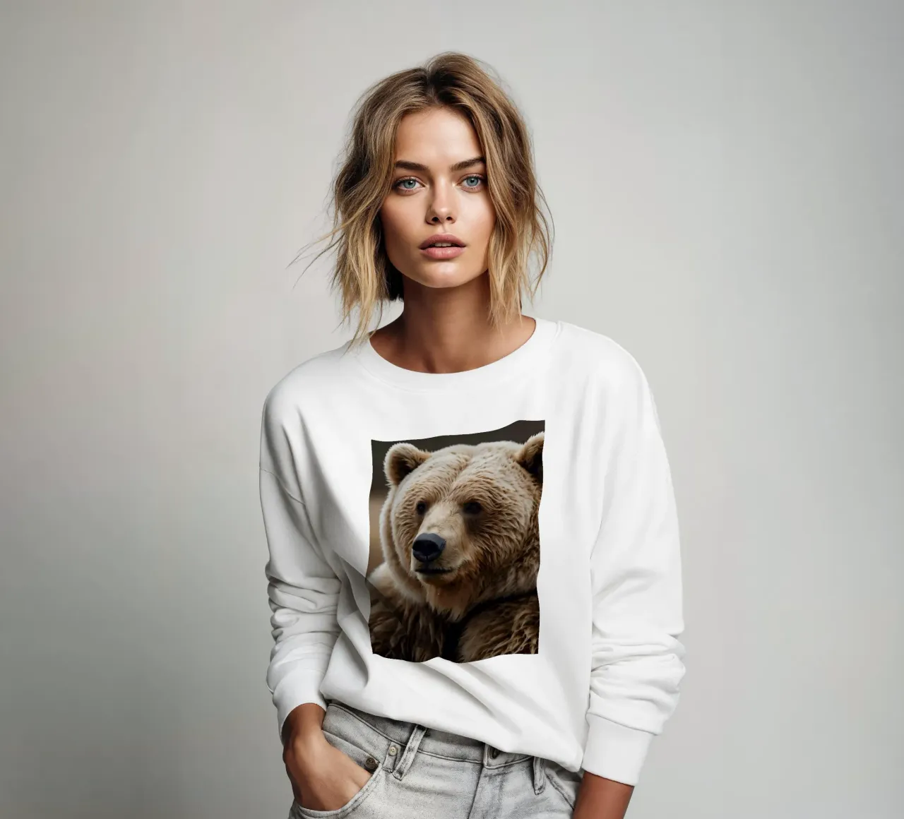 Vue rapprochée d'un ours brun se reposant dans un champ herbeux. sweat de DesignDoodle