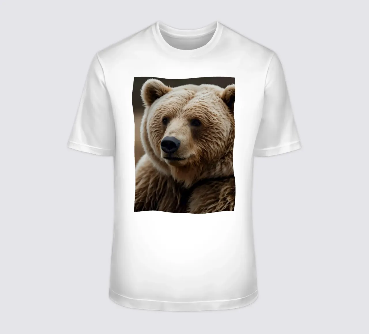 A close-up view of a brown bear resting in a grassy field t-shirt by DesignDoodle