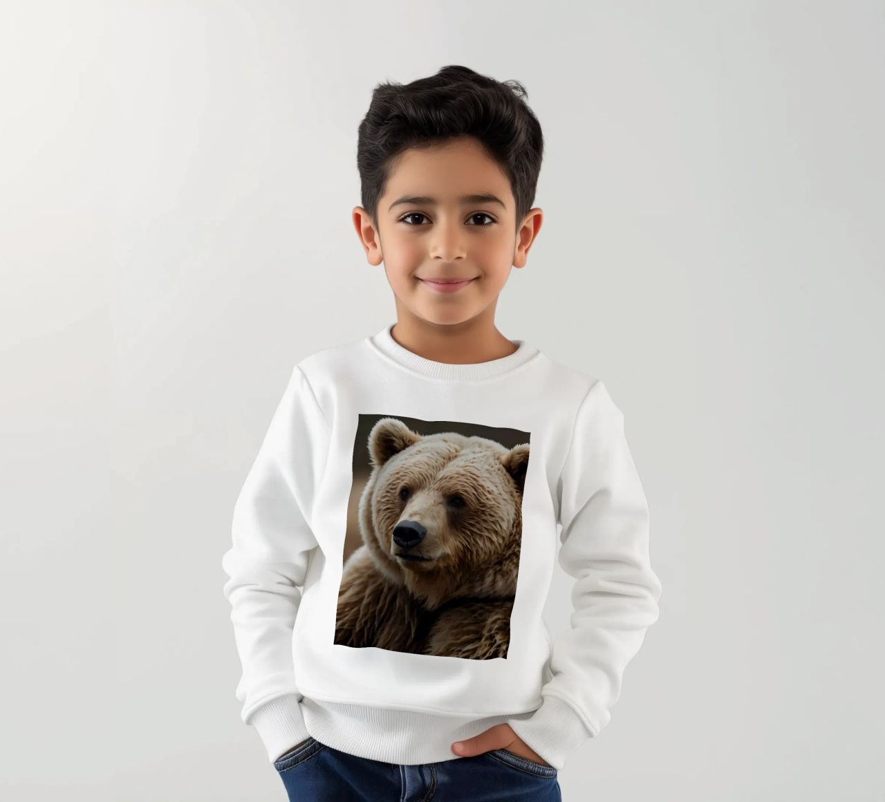 Vue rapprochée d'un ours brun se reposant dans un champ herbeux. sweat enfant de DesignDoodle