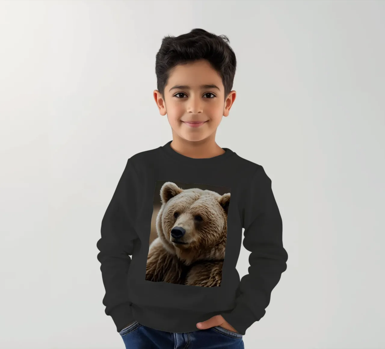 Vue rapprochée d'un ours brun se reposant dans un champ herbeux. sweat enfant de DesignDoodle