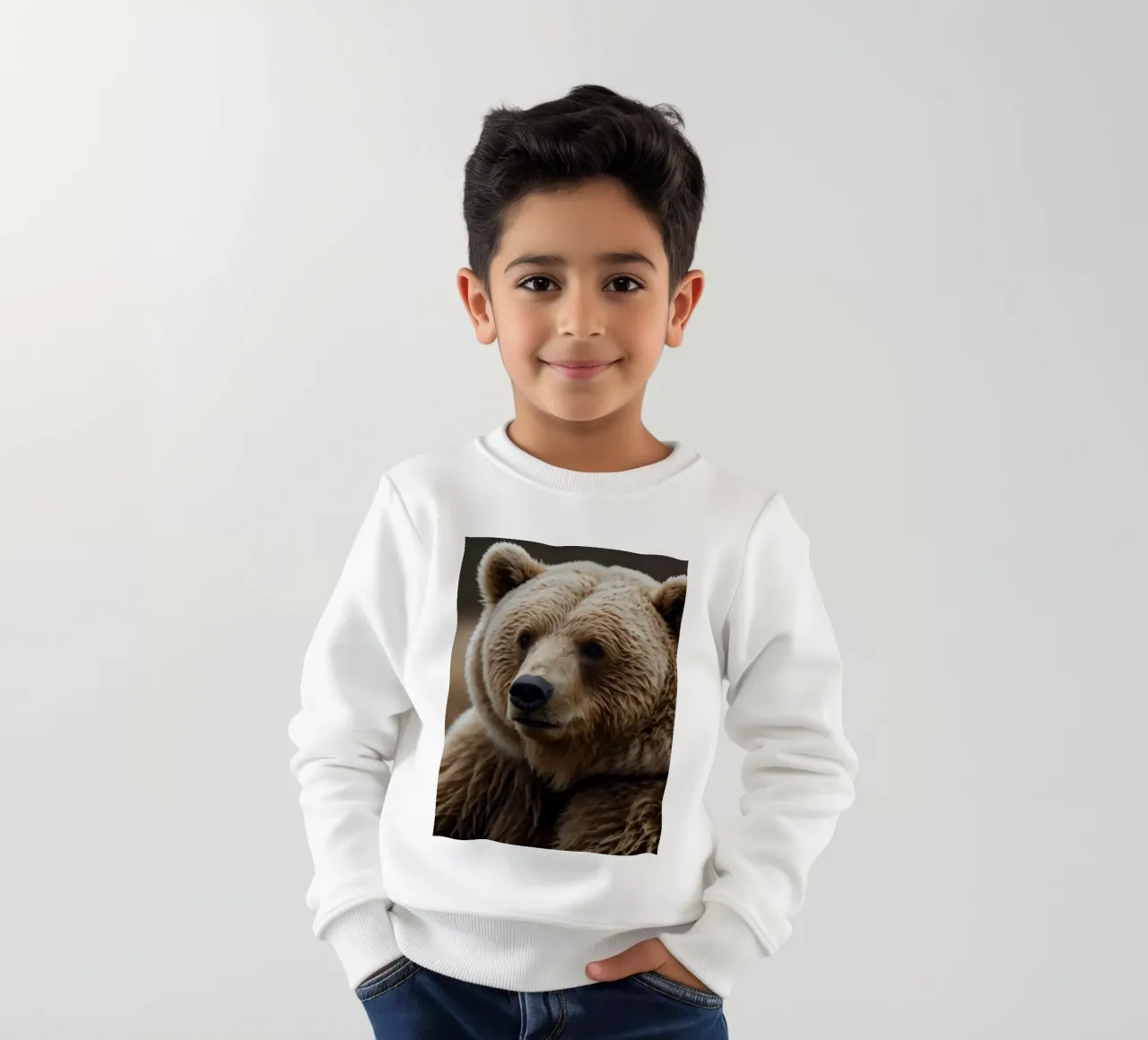 Vue rapprochée d'un ours brun se reposant dans un champ herbeux. sweat enfant de DesignDoodle