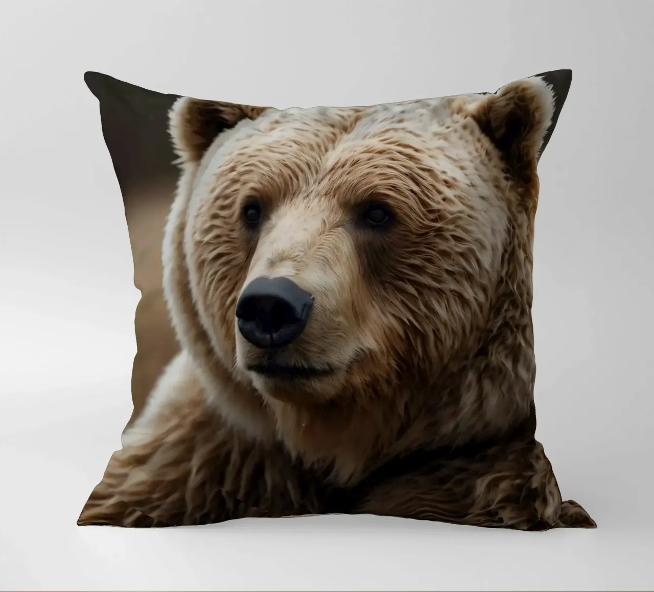 Vue rapprochée d'un ours brun se reposant dans un champ herbeux. coussin de DesignDoodle