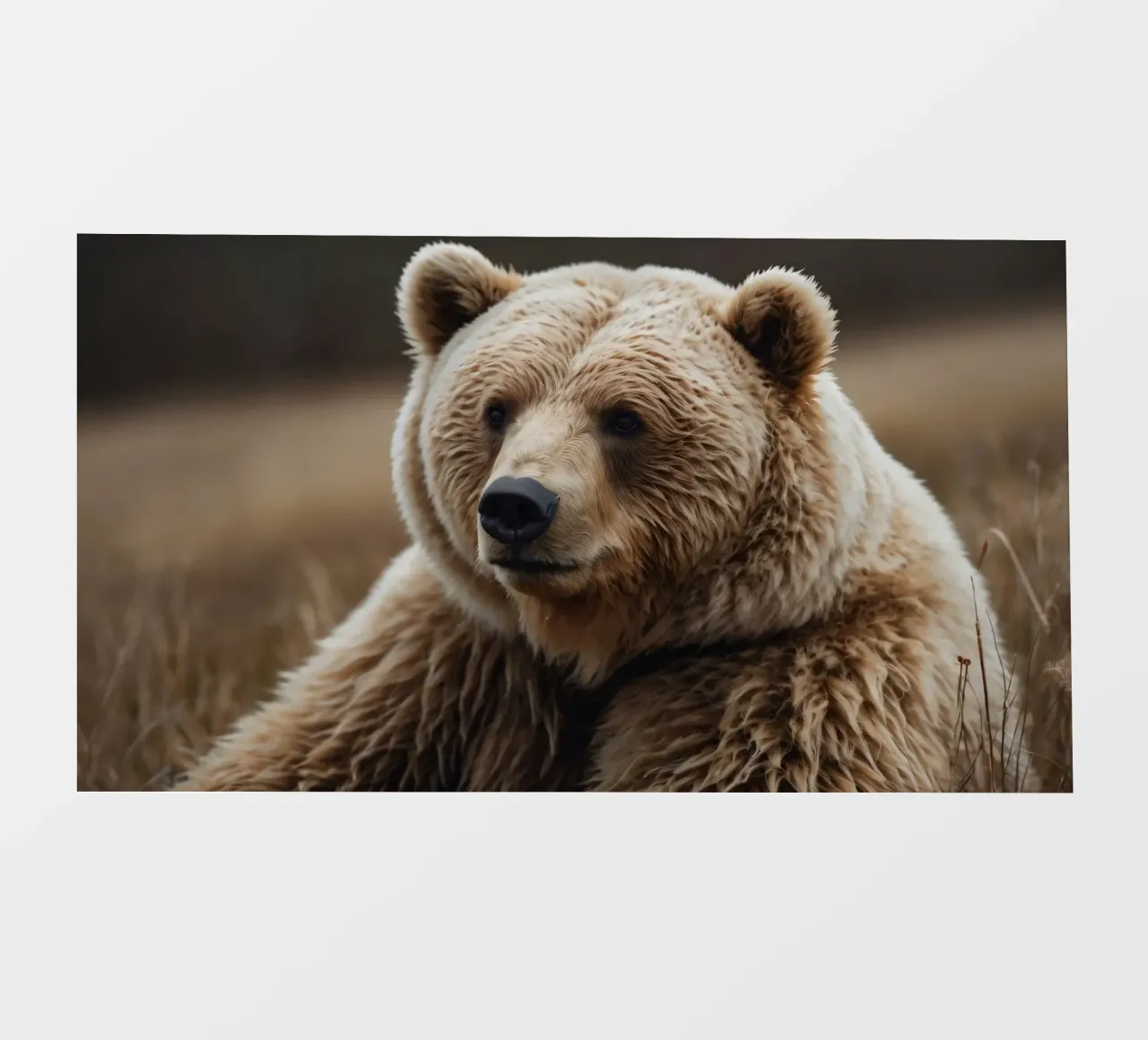 Vue rapprochée d'un ours brun se reposant dans un champ herbeux. bâche pvc de DesignDoodle