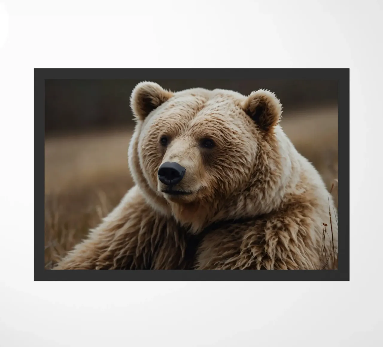 Vue rapprochée d'un ours brun se reposant dans un champ herbeux. paillasson de DesignDoodle