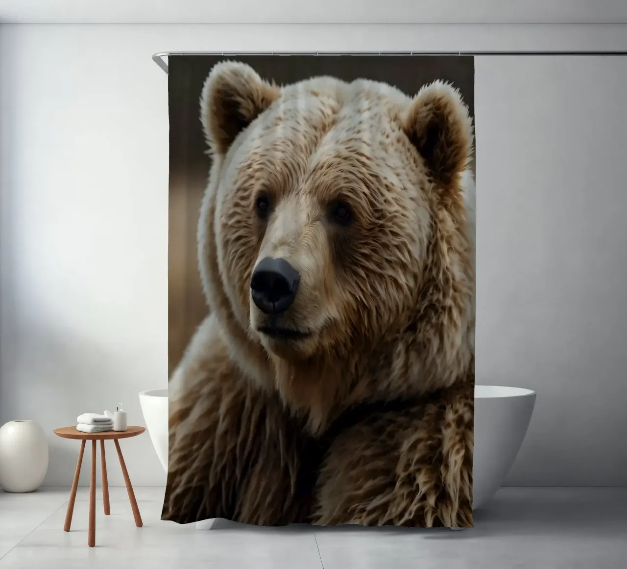Vue rapprochée d'un ours brun se reposant dans un champ herbeux. rideau de douche de DesignDoodle