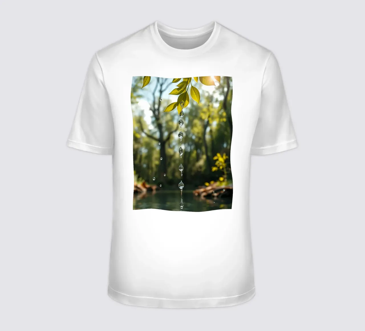 Water Dropping from a Leafs in forest t-shirt by DesignDoodle