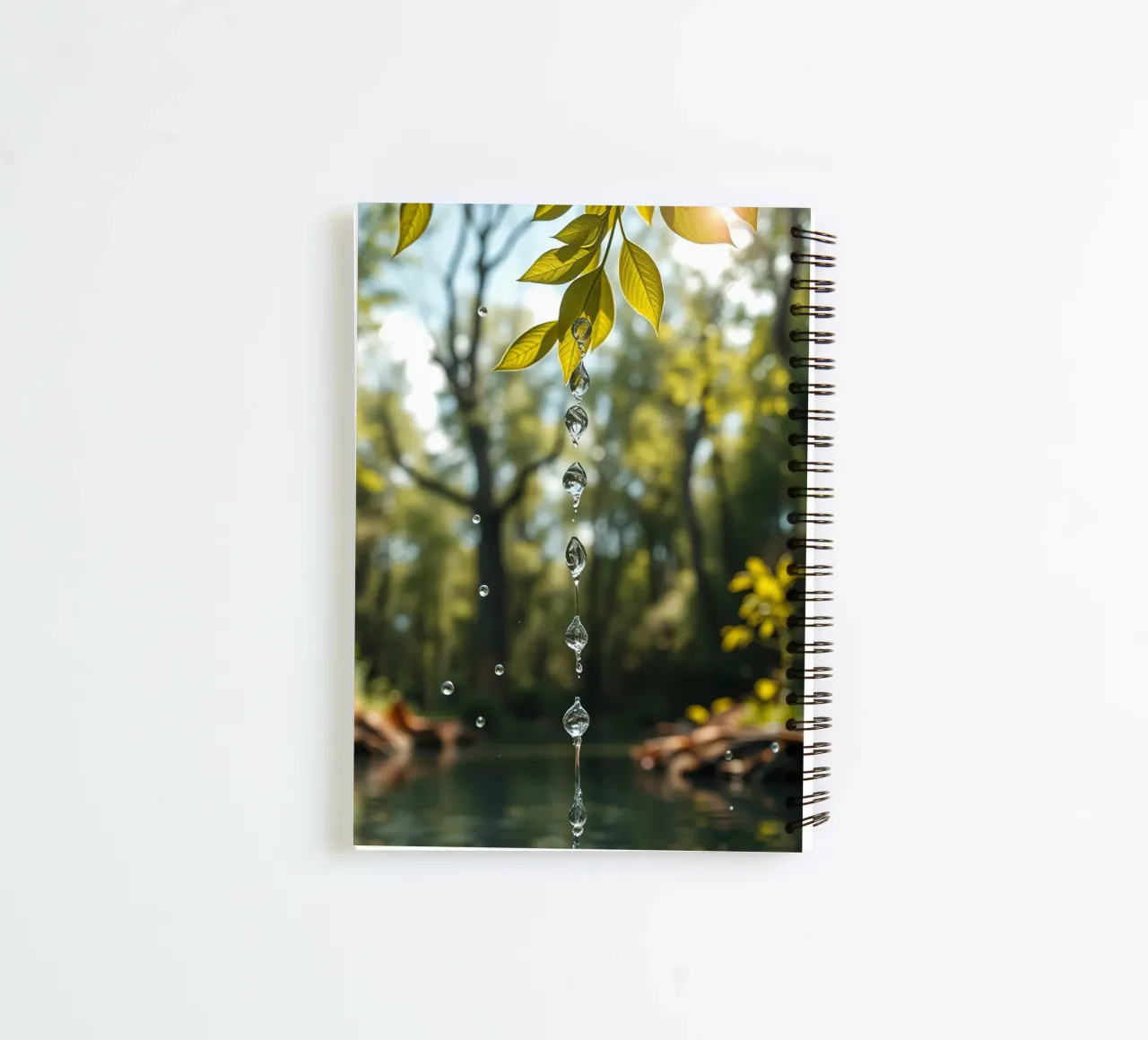 Water Dropping from a Leafs in forest spiral notebook by DesignDoodle