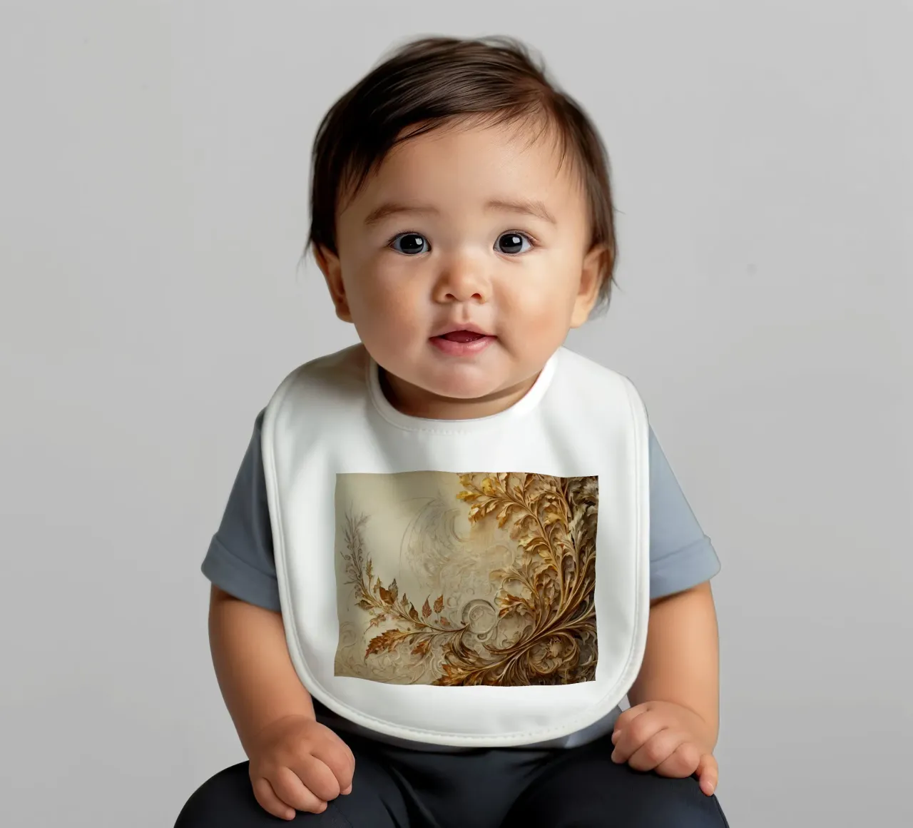 Intricate autumn foliage design with swirling patterns baby bib by DesignDoodle