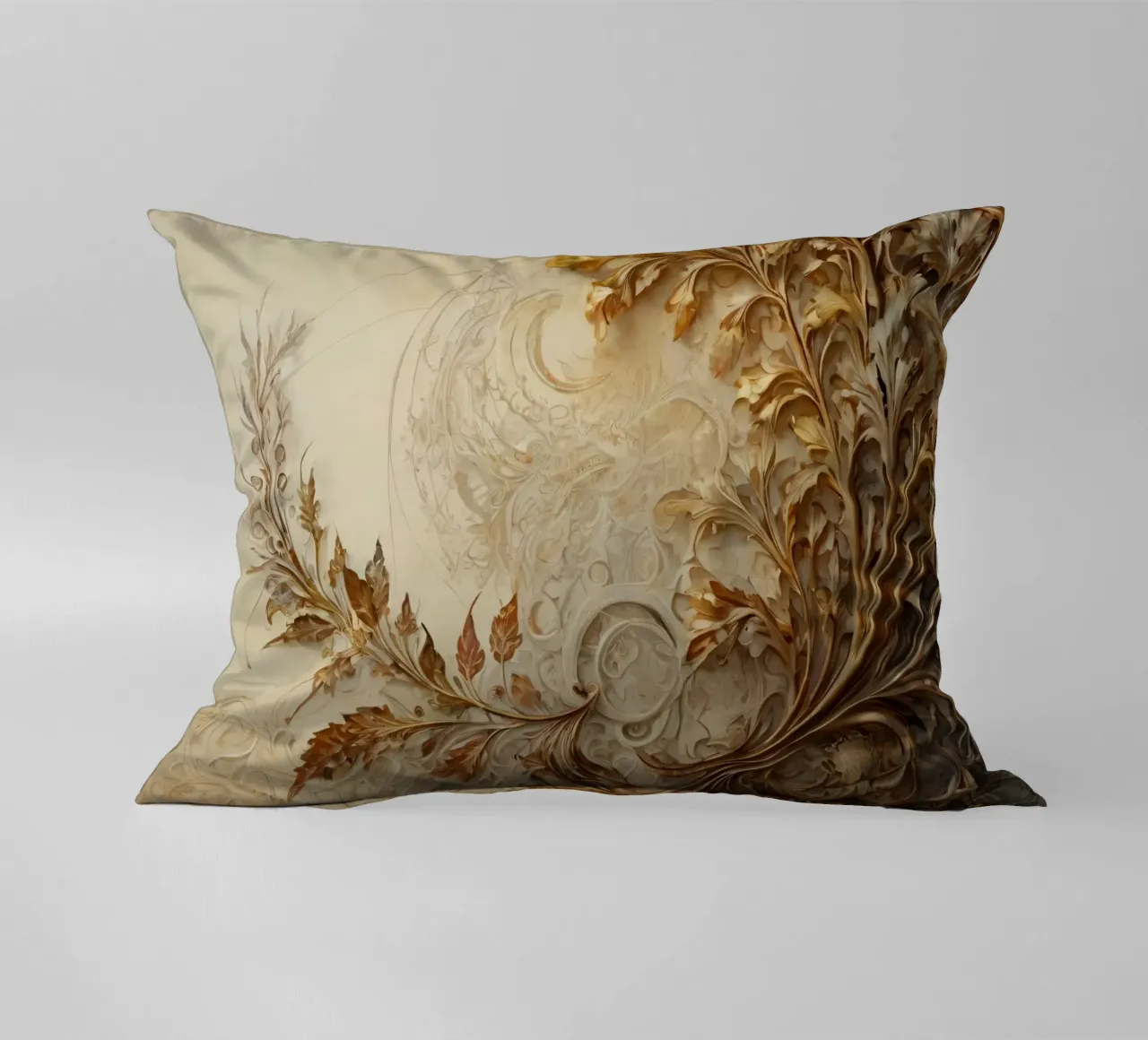 Intricate autumn foliage design with swirling patterns decorative cushion by DesignDoodle