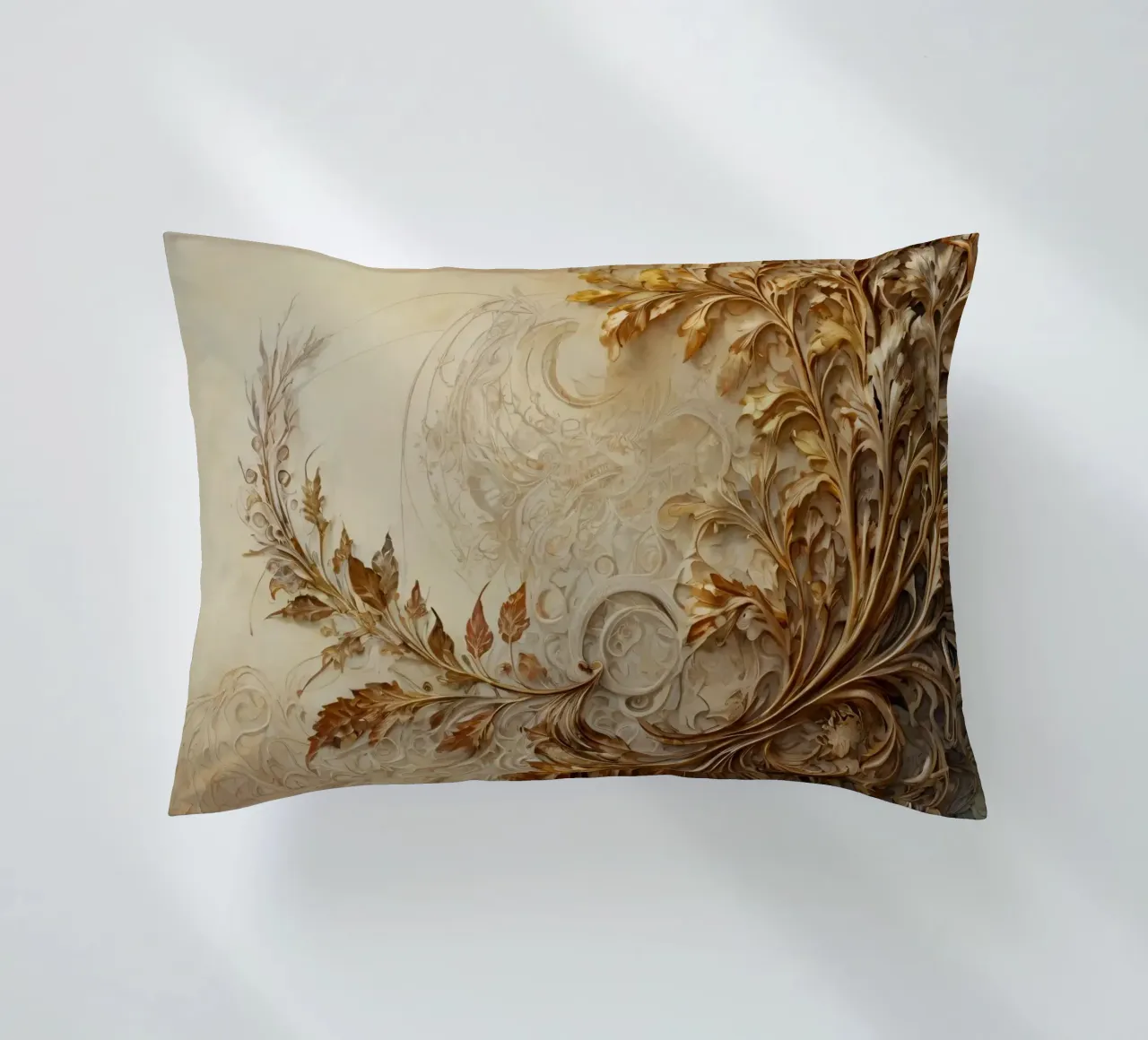 Intricate autumn foliage design with swirling patterns decorative cushion by DesignDoodle