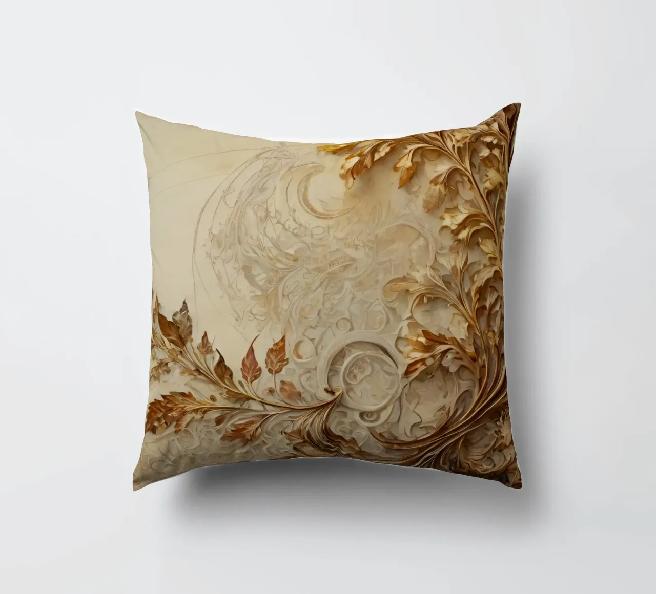 Intricate autumn foliage design with swirling patterns decorative cushion by DesignDoodle
