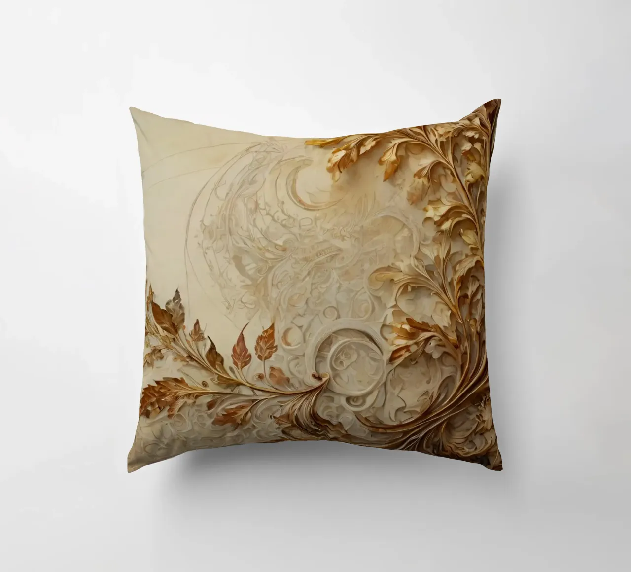 Intricate autumn foliage design with swirling patterns decorative cushion by DesignDoodle