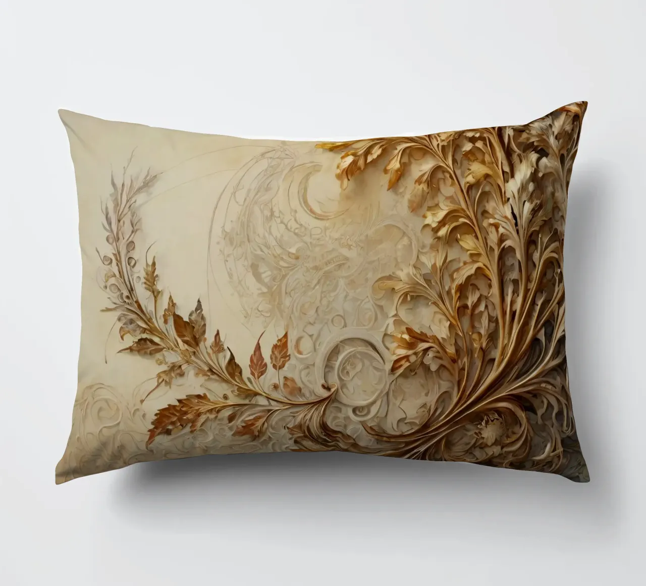 Intricate autumn foliage design with swirling patterns decorative cushion by DesignDoodle