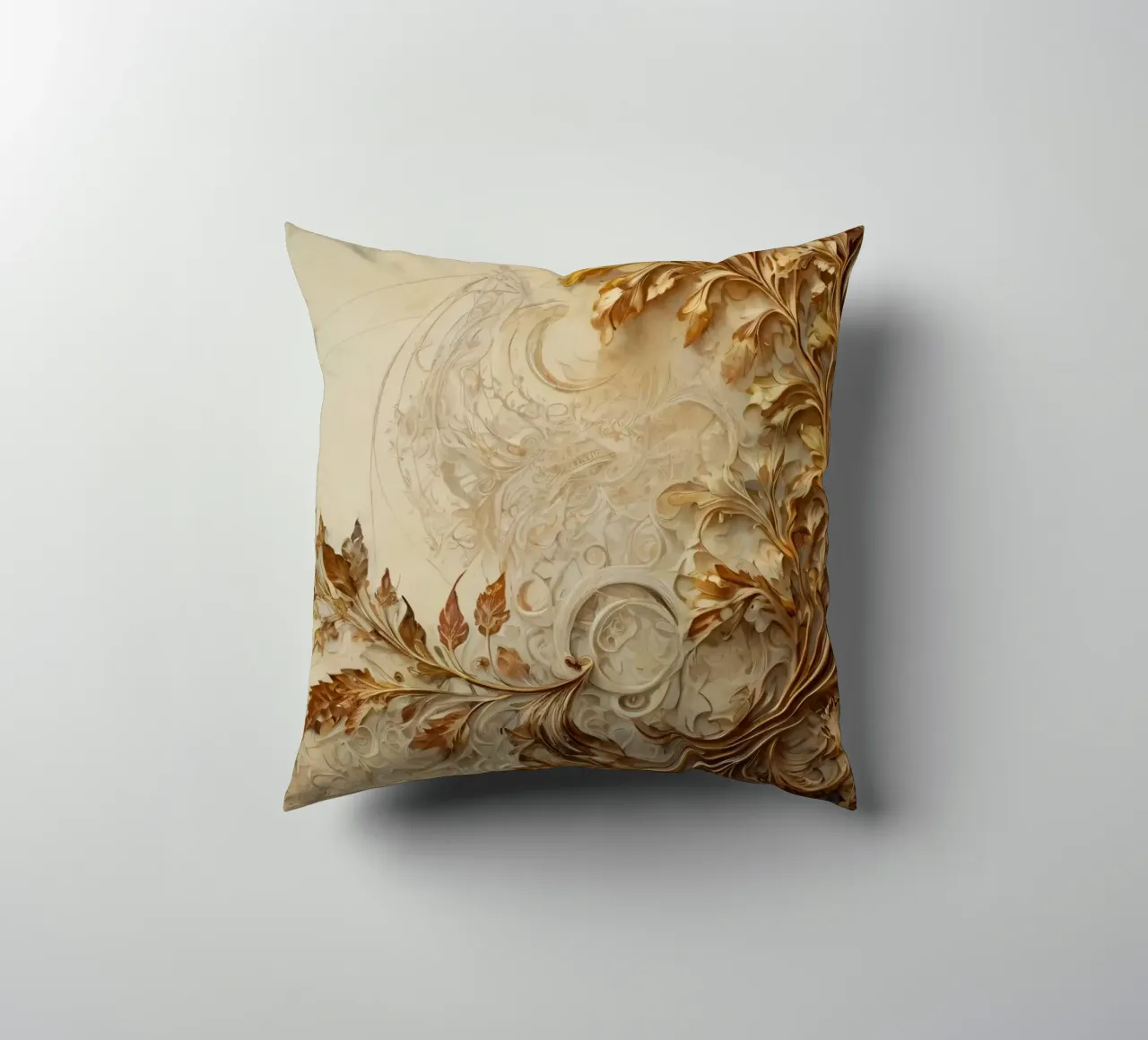 Intricate autumn foliage design with swirling patterns decorative cushion by DesignDoodle