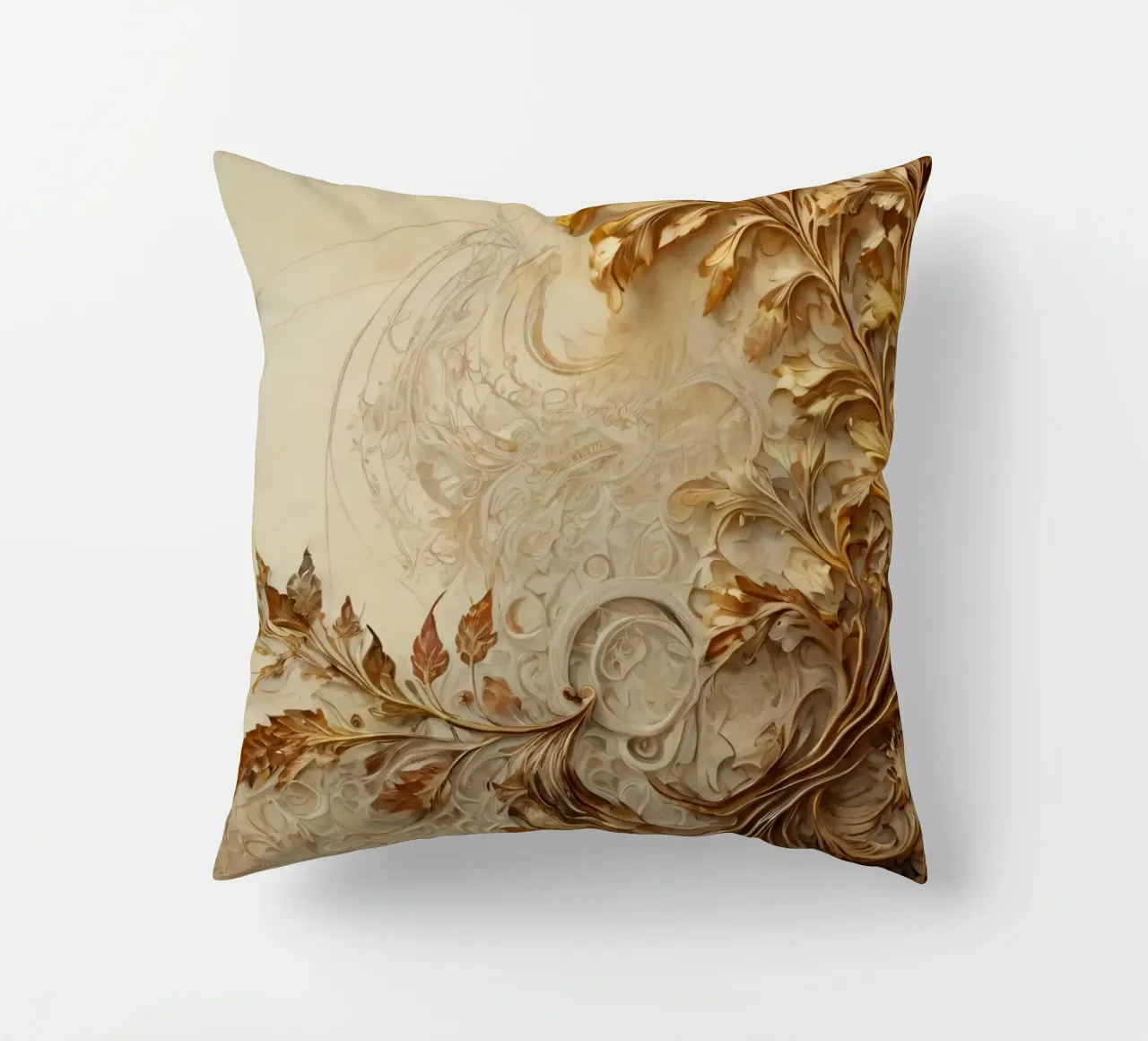 Intricate autumn foliage design with swirling patterns decorative cushion by DesignDoodle