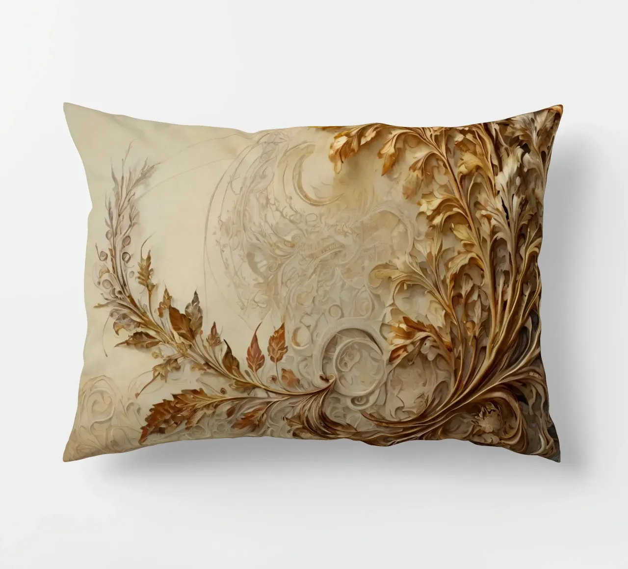 Intricate autumn foliage design with swirling patterns decorative cushion by DesignDoodle