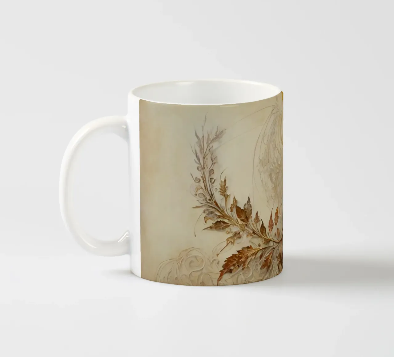 Intricate autumn foliage design with swirling patterns ceramic mug by DesignDoodle