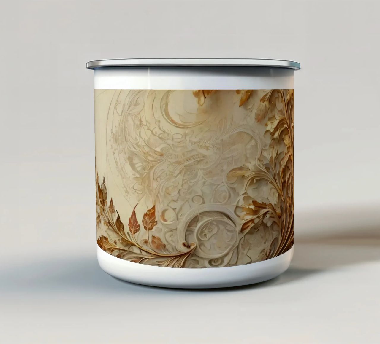 Intricate autumn foliage design with swirling patterns enamel mug by DesignDoodle