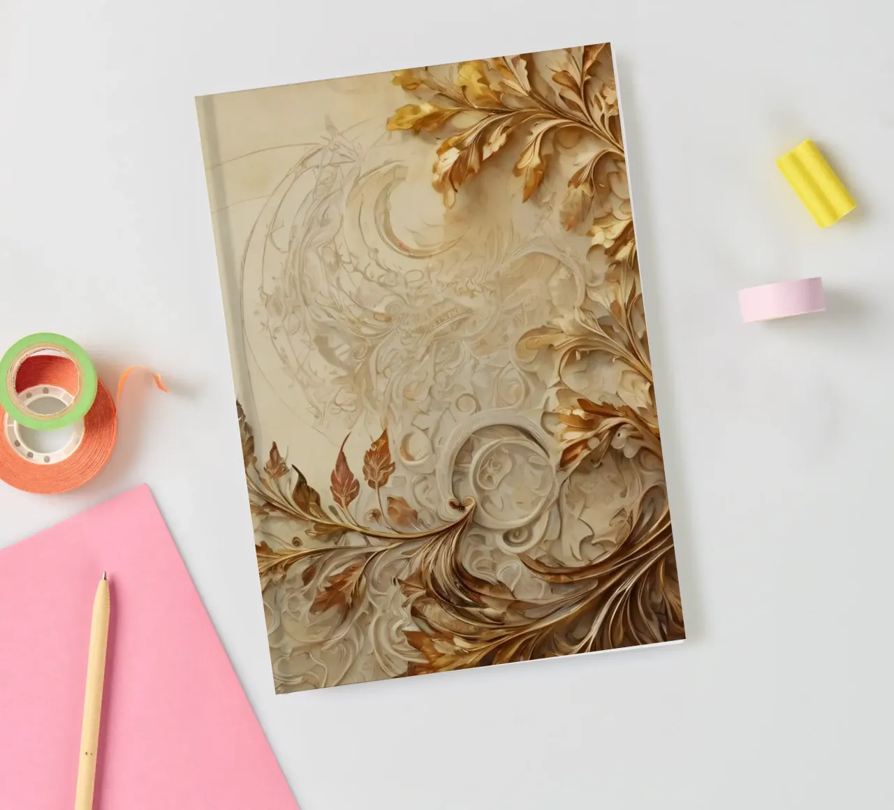 Intricate autumn foliage design with swirling patterns notebook by DesignDoodle