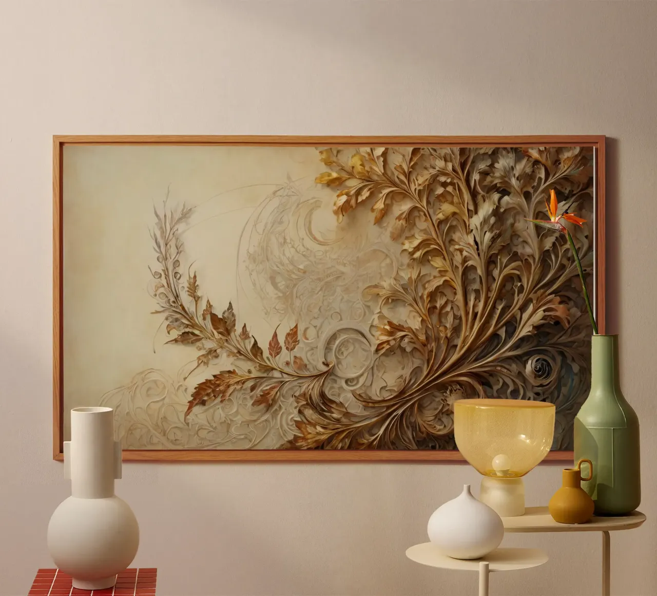 Intricate autumn foliage design with swirling patterns alu-dibond by DesignDoodle