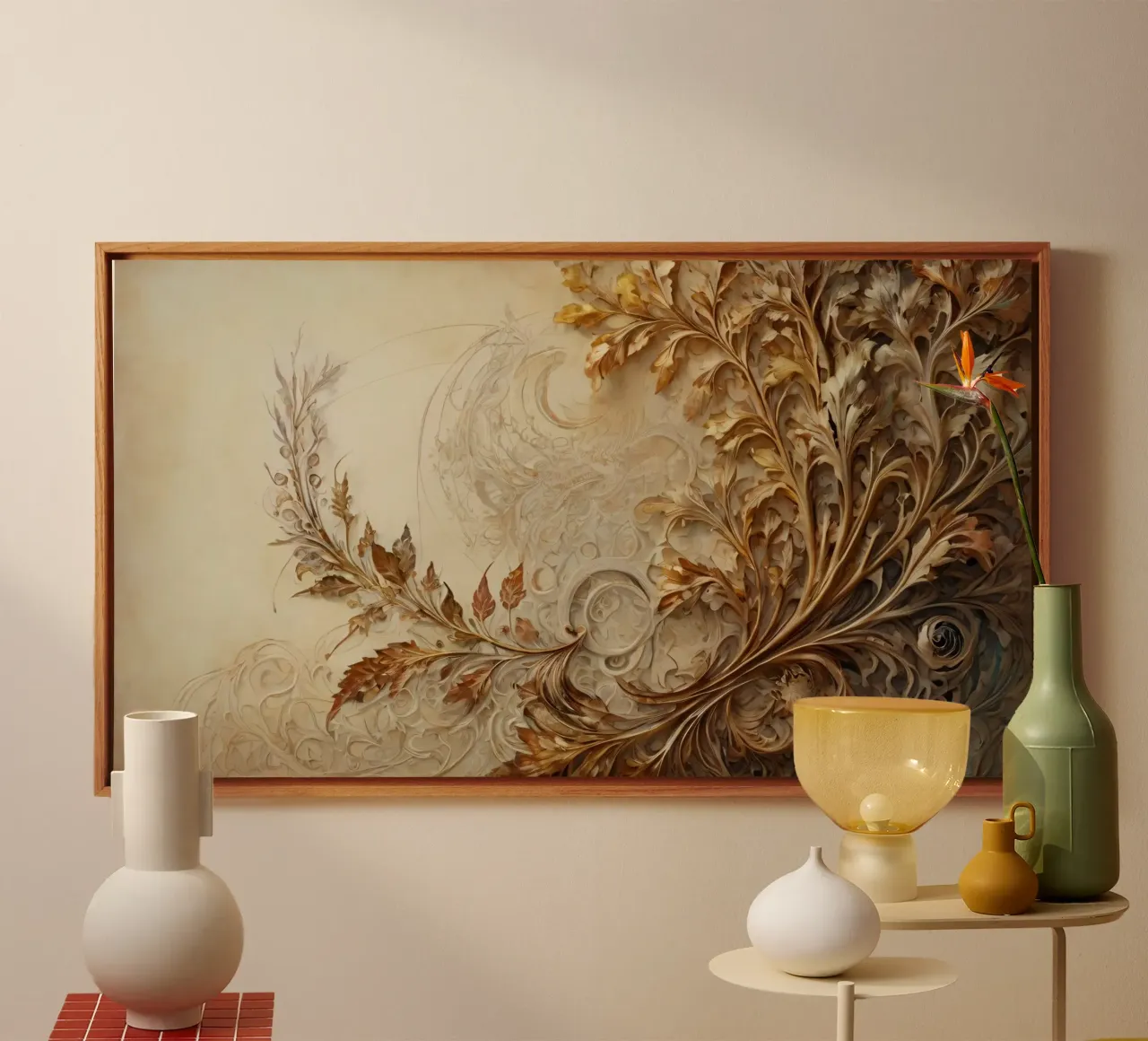 Intricate autumn foliage design with swirling patterns canvas by DesignDoodle