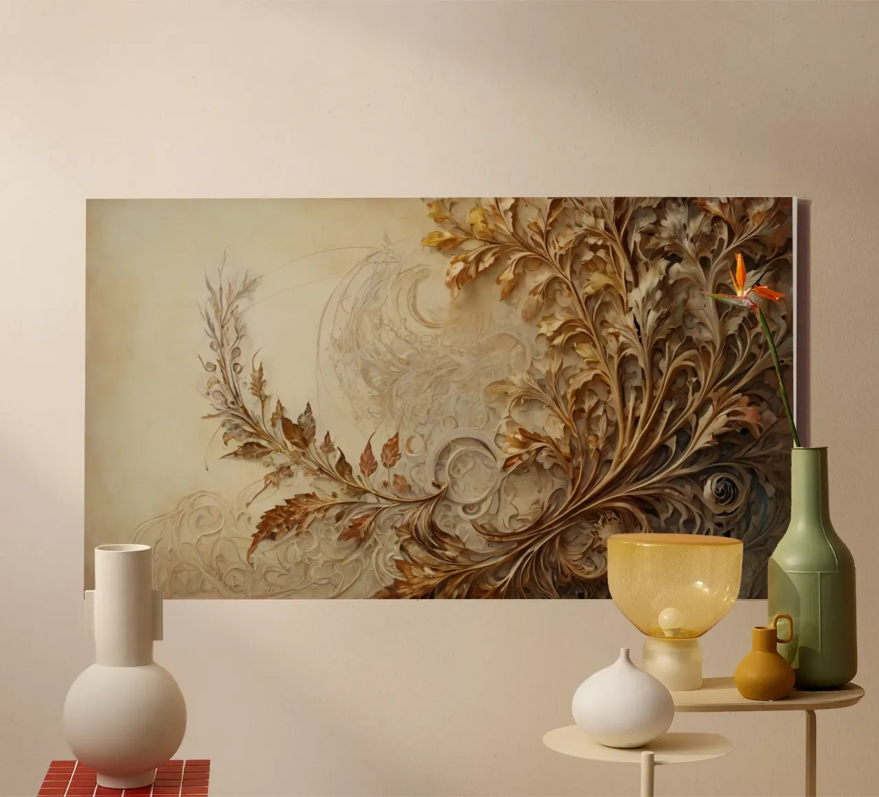 Intricate autumn foliage design with swirling patterns canvas by DesignDoodle