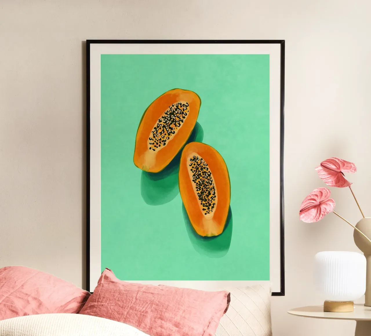 Papaya poster con telaio in alluminio da Illustration Raissa Oltmanns