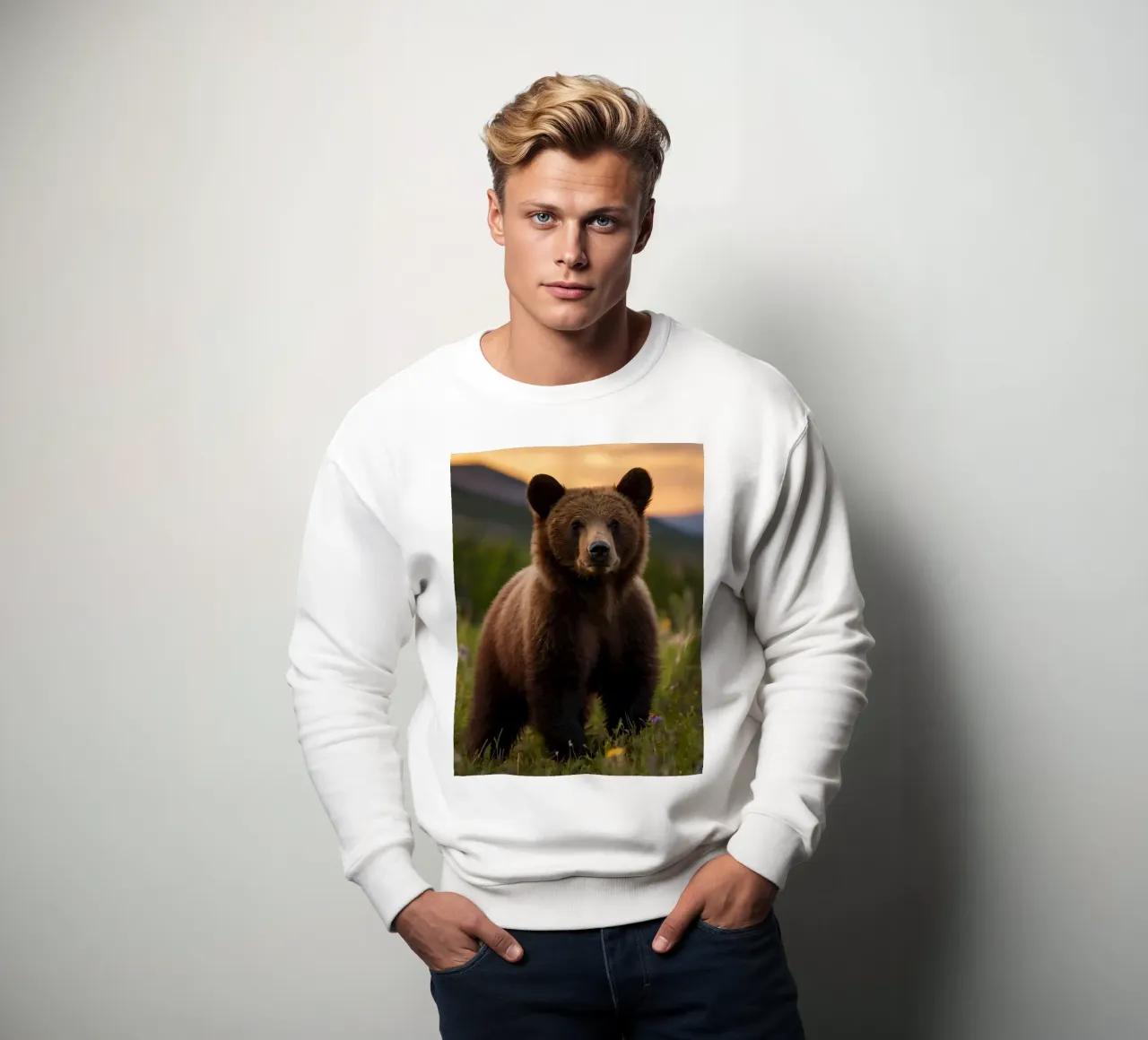 l'orso bruno esplora un prato ricco di fiori selvatici felpa da DesignDoodle