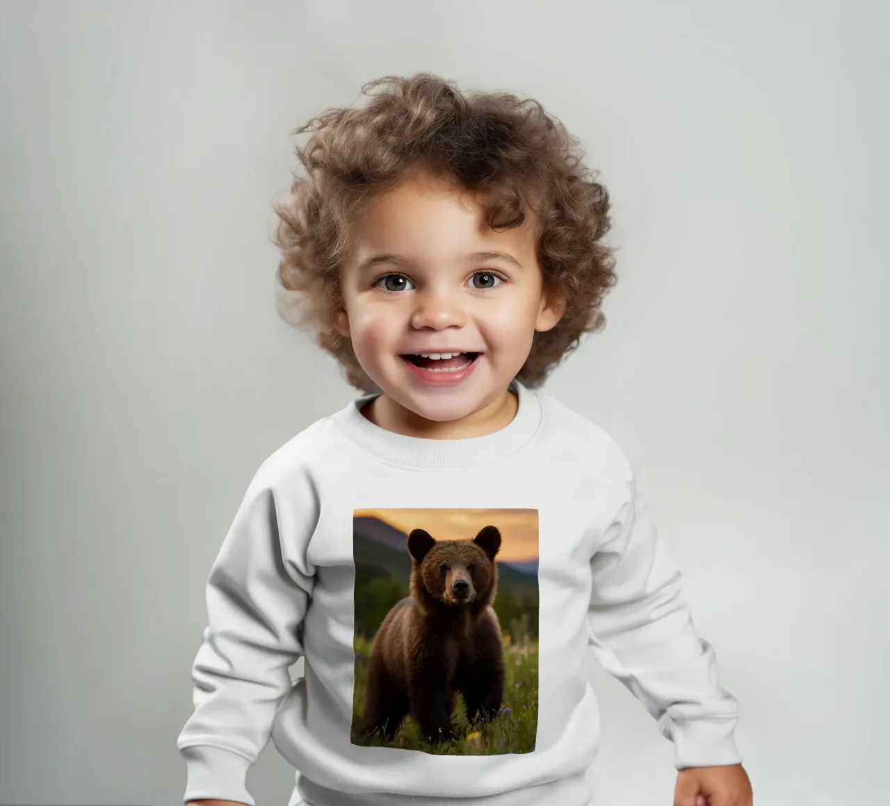l'orso bruno esplora un prato ricco di fiori selvatici felpa neonato da DesignDoodle