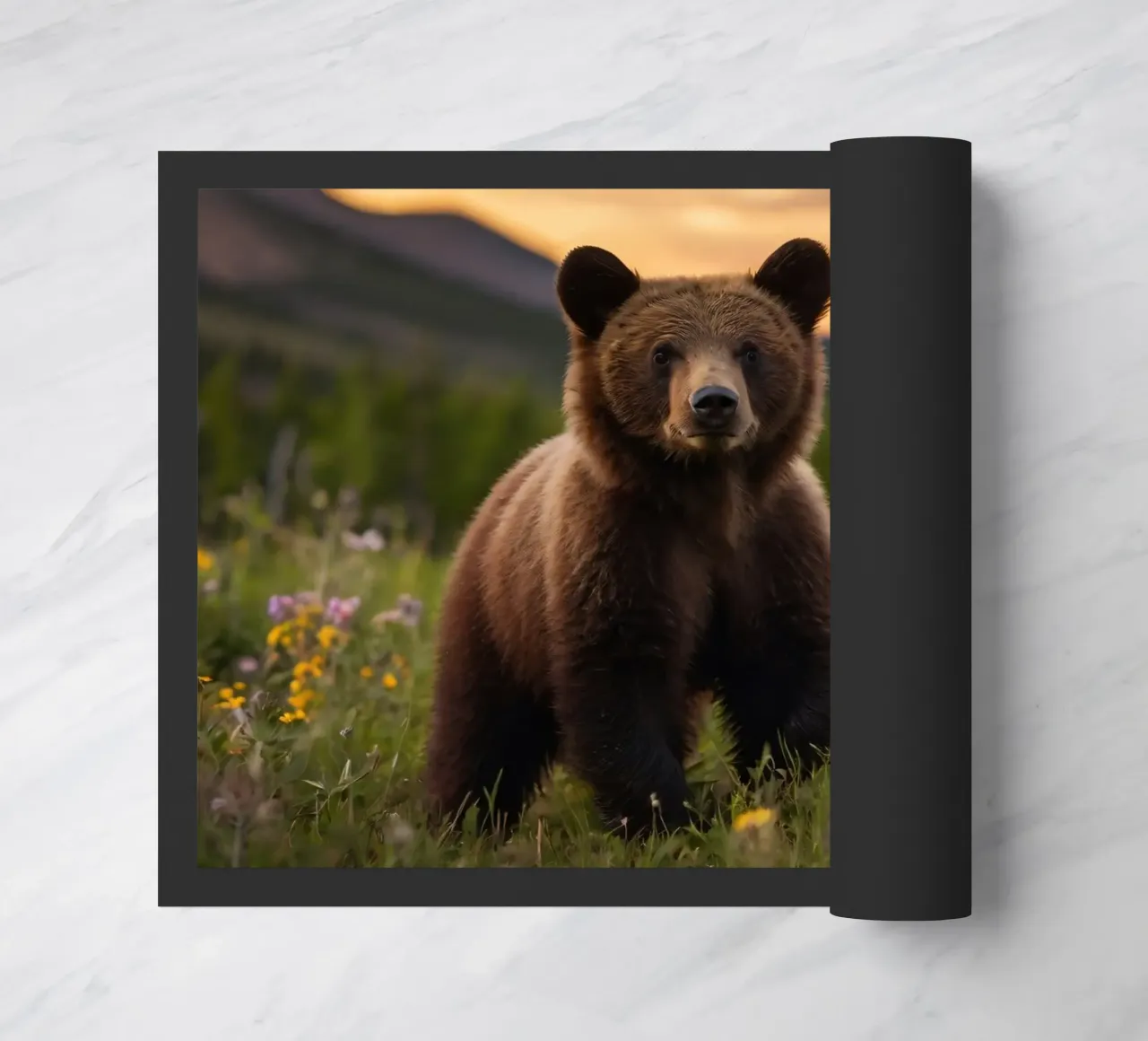 l'orso bruno esplora un prato ricco di fiori selvatici zerbino da DesignDoodle