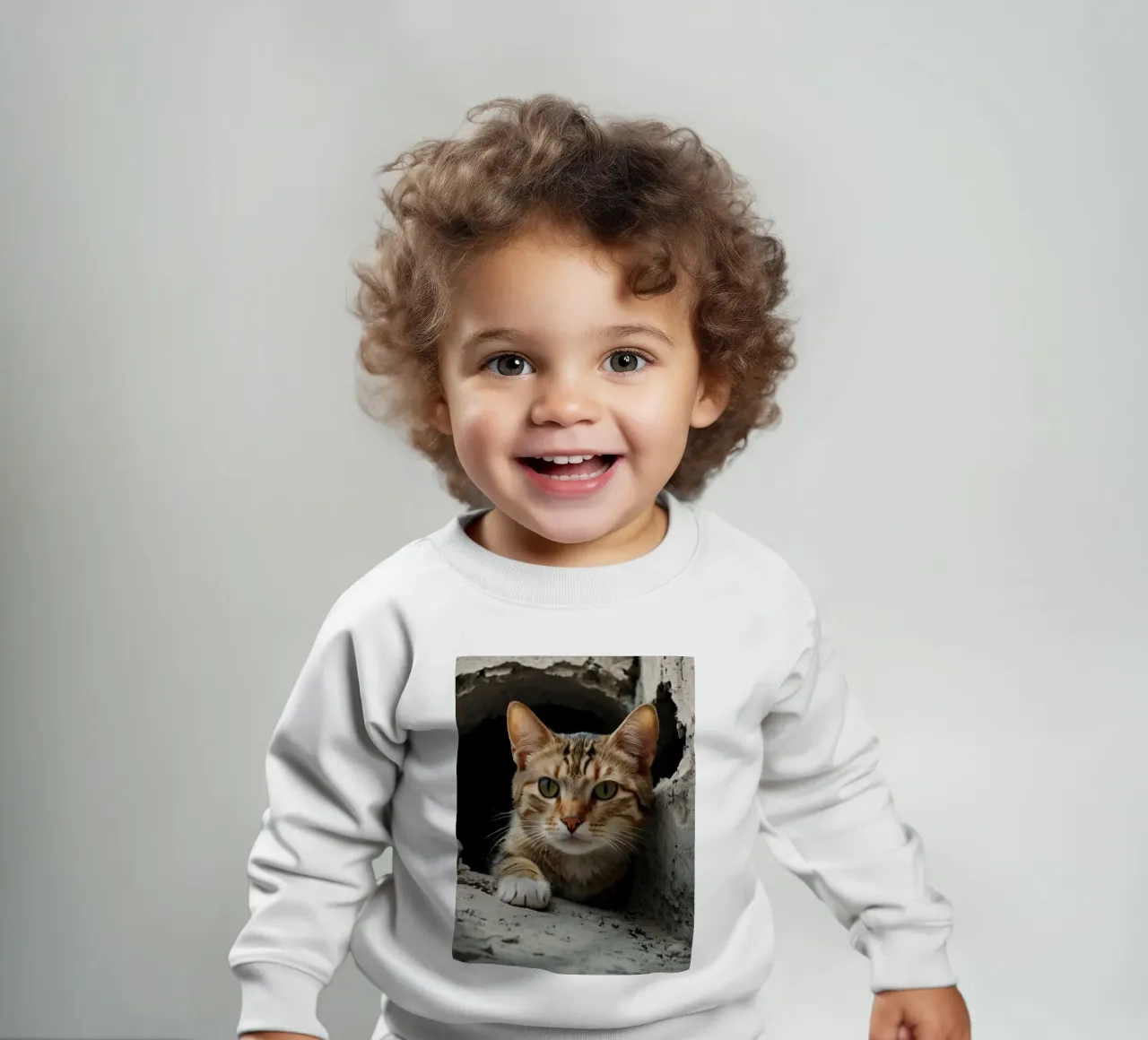 Un gatto curioso sbircia attraverso un buco nel calcestruzzo crepato felpa neonato da DesignDoodle
