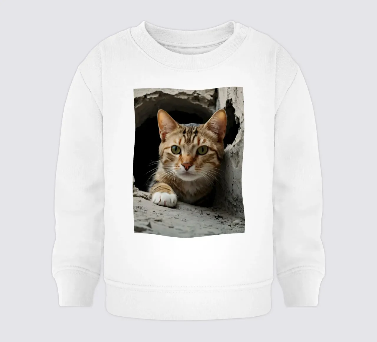 Un gatto curioso sbircia attraverso un buco nel calcestruzzo crepato felpa neonato da DesignDoodle