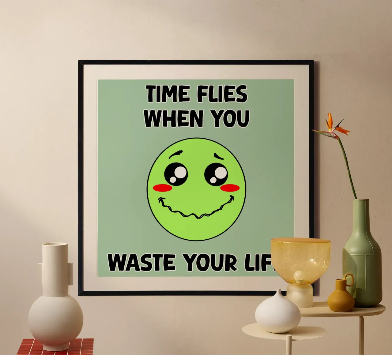 Divertente Faccia sarcastica Umorismo dark Il tempo vola Cartoon poster da sillyindustries