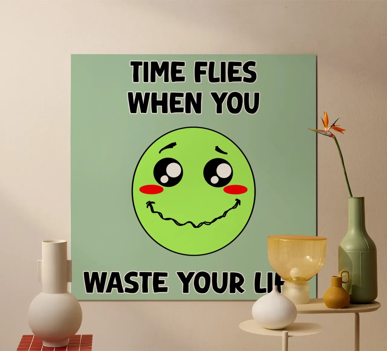 Divertente Faccia sarcastica Umorismo dark Il tempo vola Cartoon poster da sillyindustries