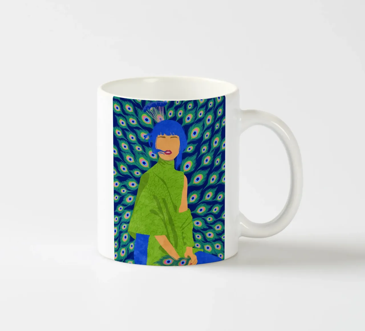 Donna pavone tazza in ceramica da Illustration Raissa Oltmanns