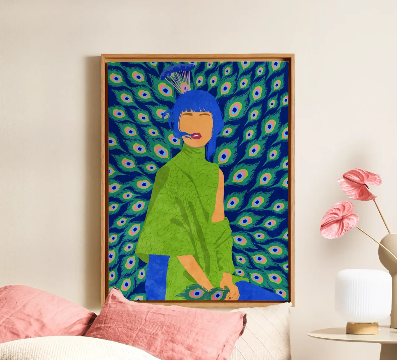 Pauw vrouw canvas met Baklijst van Illustration Raissa Oltmanns